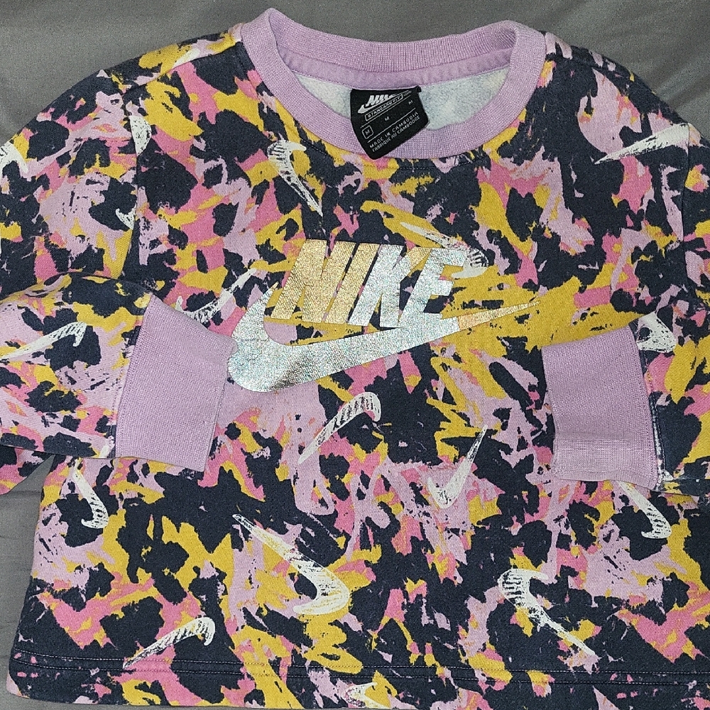 Nike Kids' Pink and Yellow Camo Sweatshirt